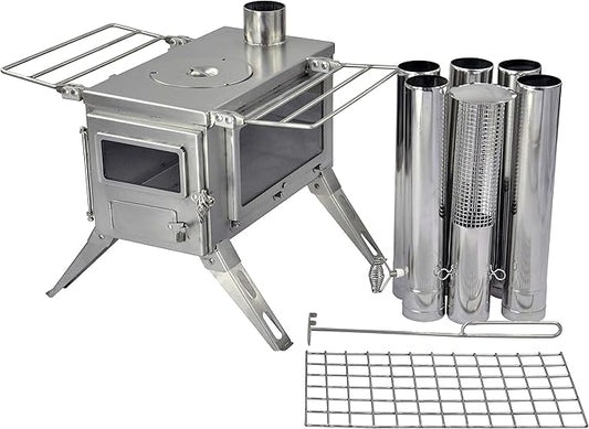 Winnerwell Nomad View 1G M Size Wood Burning Tent Stove, Stainless Steel Portable Cook Camping Stove with Glass Windows and Folding Legs for Hot Tent, Teepee, or Outdoor Shelter Use