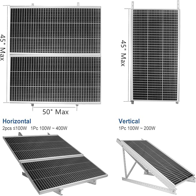 2 Sets 45'' Solar Panel Mount Brackets for 100-400 Watt Solar Panel,with Foldable Tilt Legs and Reinforced Cross Bars,Suitable for RV, Roof, Boat, Off-Grid etc.