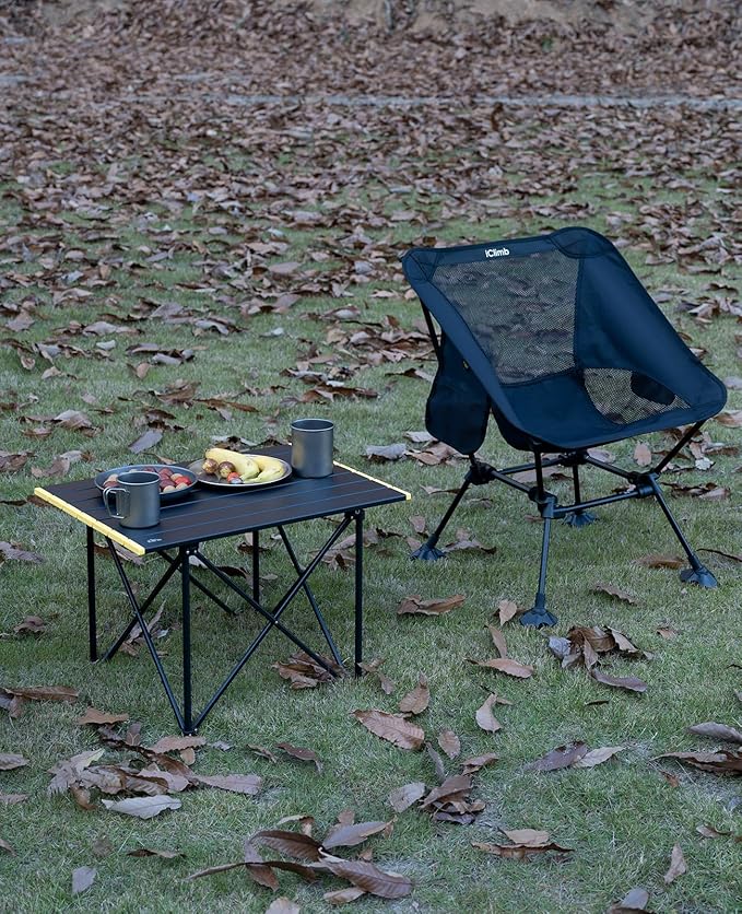 iClimb Ultralight Compact Camping Folding Table with Carry Bag (Reinforced Blue - L)