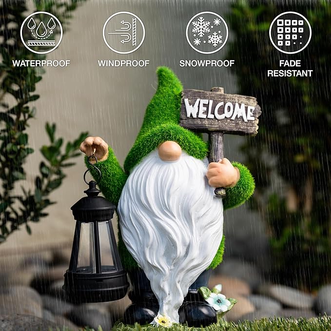 Garden Gnomes Outdoor with LED Solar Light - 11’’ Funny Gnome Decorations/ ornaments for Home/Yard/Patio Solar Lantern Garden Statues - Decor -Fall Deals/clearance - Housewarming/Birthday Gifts