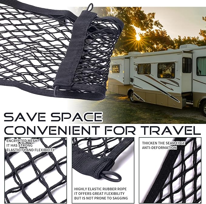 JINGKE 2 Pcs Small Cargo Net Pocket Elastic Mesh Netting Car Mesh Pouch with Screws and Hooks for Trunk RV Boats Home Cargo Storage (17.7'' x 9.8'')