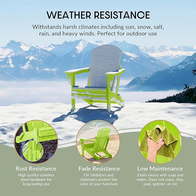 WestinTrends Malibu 2 Piece Set Outdoor Folding Poly Adirondack Chair, Lime