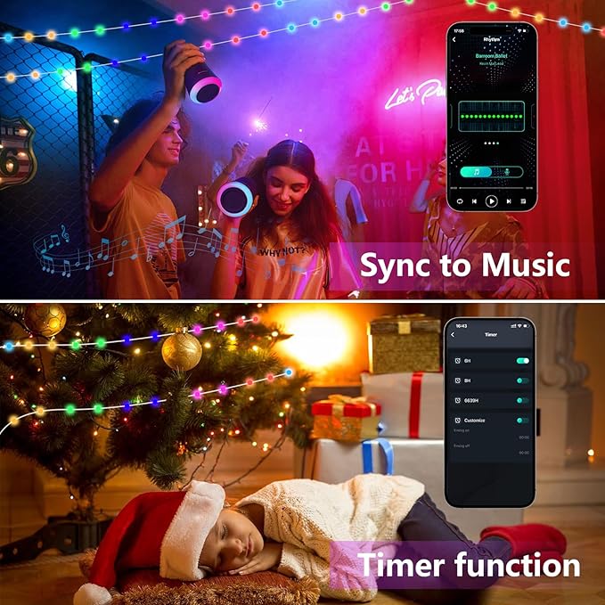 Globe String Lights 100 LED 33FT, Color Changing Fairy Light with Remote & APP Control, RGB Twinkle Lights Outdoor Waterproof USB Music Sync Timer DIY for Bedroom Indoor Garden Party Decorations