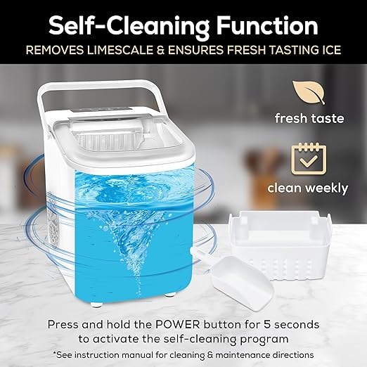 Igloo Automatic Self-Cleaning Portable Electric Countertop Ice Maker Machine With Handle, 26 Pounds in 24 Hours, 9 Ice Cubes Ready in 7 minutes, With Ice Scoop and Basket, White