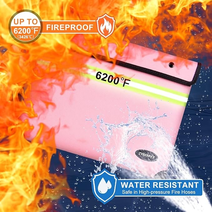 6200°F Upgraded Fireproof Document Bag with Waterproof Zipper,9 Layers of Heat Insulated Materials,Fireproof Money Bag for Cash,Valuables and Important Documents（Not Suitable for A4 Files）