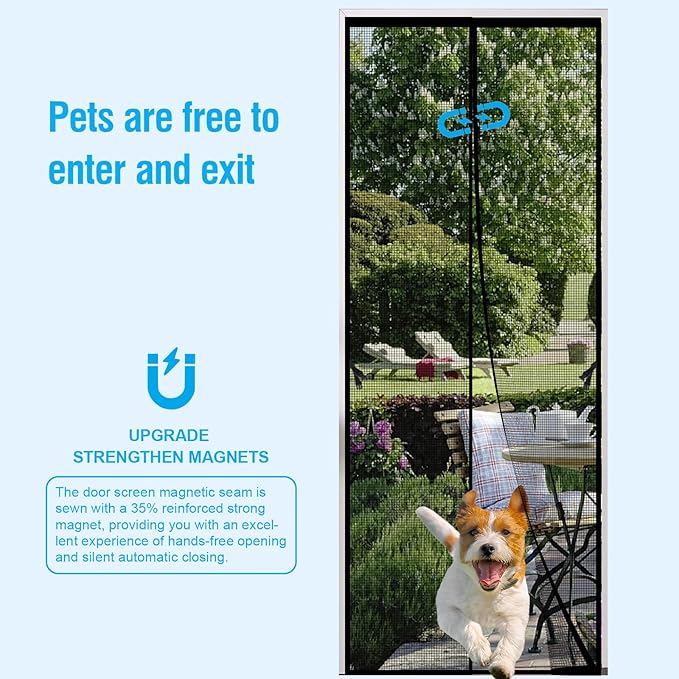 Fiberglass Magnetic Screen Door for 36''x96'' Doors, Screen Size 38"x97" Self-Sealing with Strong Magnets,Anti-Tearing Reinforced Fiberglass Mesh–Keeps Bugs Out–Perfect for Front,Sliding Doors