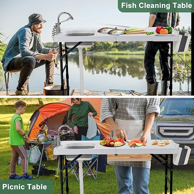 Dragosum 50" Folding Fish Cleaning Table with Foldable Sink, Outdoor Fillet Station Portable Camping Kitchen Station with Smaller Folding Volume, Larger Desktop, Fish Cleaning Kit