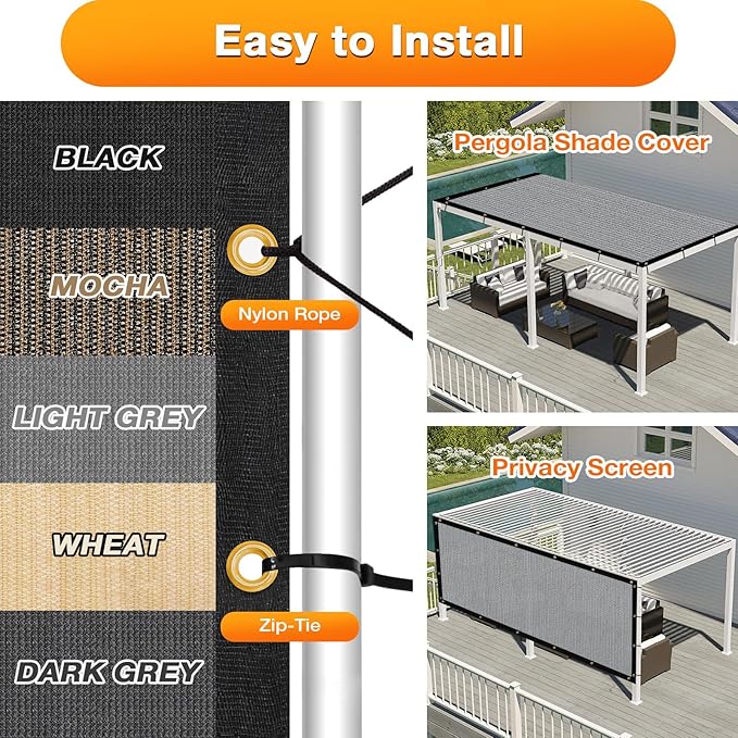 Artpuch Outdoor Pergola Shade Cover 5x7 FT Sun Shade Cloth with Grommets Light Grey 90% UV Protection Canopy Patio Privacy Screen (Customized Available)