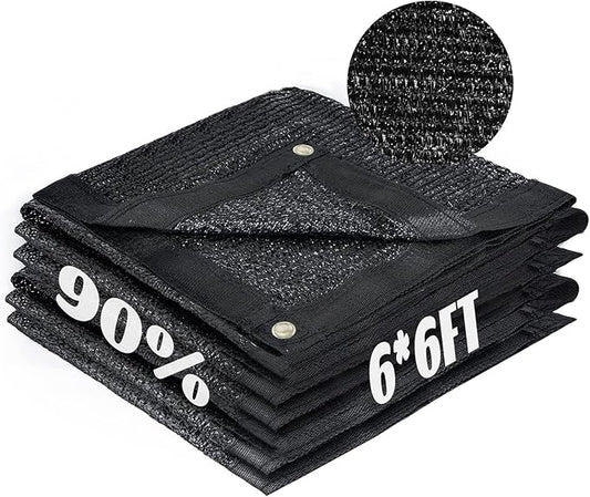Cool Area 90% Sun Shade Cloth Mesh Tarp with Grommets for Plant Cover 6x6ft Patio Canopy Garden Pergola Blackhouse Car Barn Kennel Black