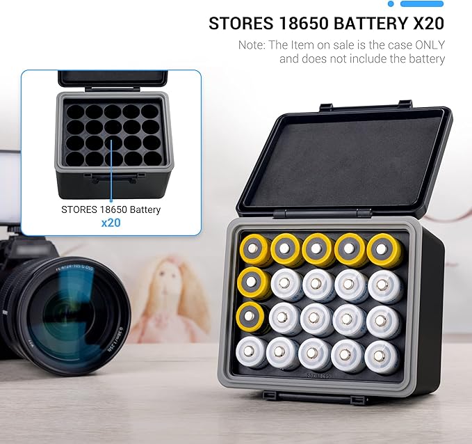 20 Slots 18650 Battery Case, 18650 Battery Organizer,High Capacity Water-Resistant Anti-Shock Anti-Dust, 18650 Battery Box Storage