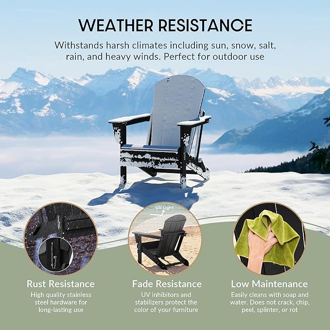 WestinTrends Malibu 2 Piece Set Outdoor Folding Poly Adirondack Chair, Black