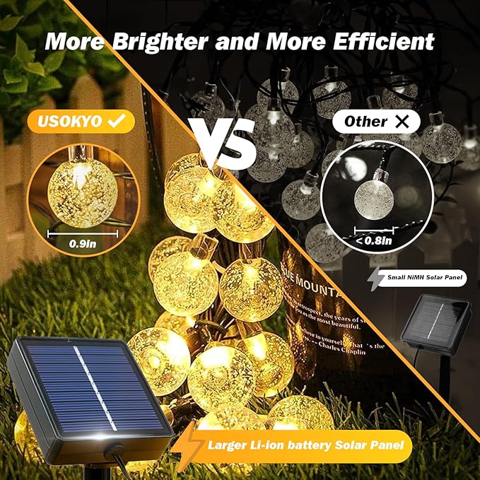 Solar Lights Outdoor Waterproof, 2 Pack Total 120LED 72FT Solar String Lights for Outside with 8 Modes, Outdoor String Lights Crystal Globe Patio Lights for Garden Yard Party Decor (Warm White)