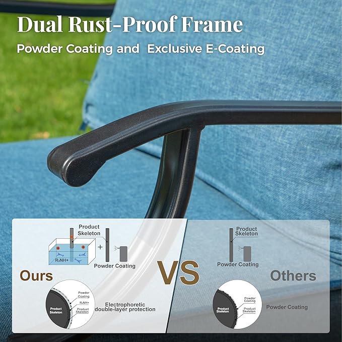 Patio Furniture Set with Fire Pit Table, 5 Pcs Metal Outdoor Conversation Set, 4 Single Chairs with 5.75" Extra Thick Cushion and 28" Fire Pit Table for Backyard Deck, Navy Blue