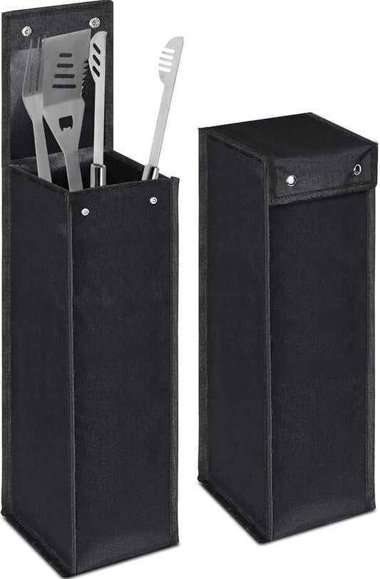 Grill Utensil Storage Bag BBQ Tool Storage Bags Barbecue Hardware Tool BBQ Utensil Holder Pouch Oxford Cloth Accessory Foldable for Camping Hiking(1 Pcs,Black)