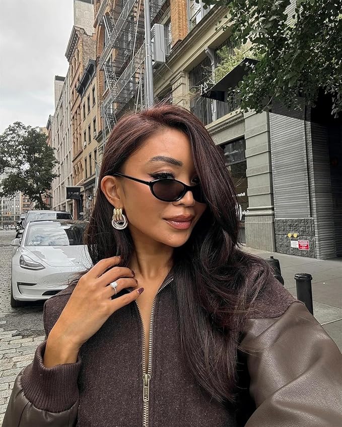 Retro Oval Sunglasses for Women Chic Cat Eye 90s Sunnies Lightweight Narrow Shades Trendy UV protection Sun Glasses