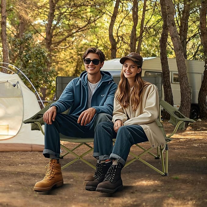 Tangkula 2 Person Oversized Camping Chair, Fully Padded Folding Loveseat Camp Chair with Adjustable Armrests, Cup Holders, Carrying Bag, Portable Double Outdoor Lawn Chair for Camping