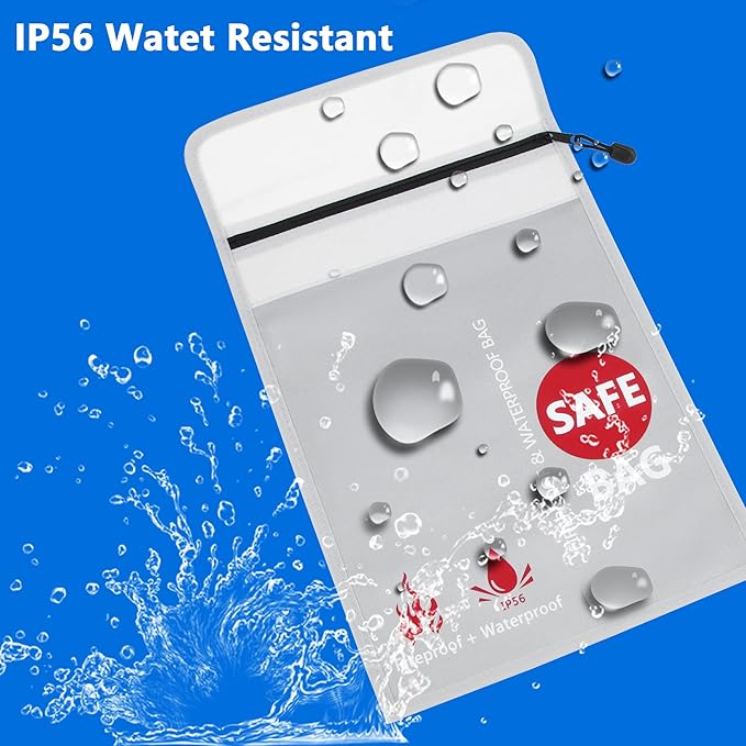 Fireproof Waterproof Money Document Bag 2 Pack, GEMEK Safe Zipper Bags, Fire & Water Resistant Storage Organizer Pouch for A4 A5 Documents Holder,File,Cash,Jewelry,Passport,Tablet,Laptop (Silver)