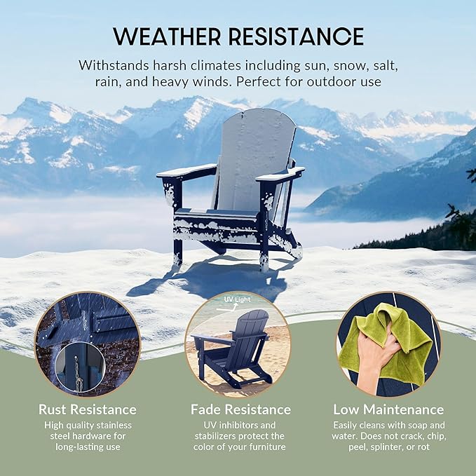 WestinTrends Malibu 4-Piece Set Outdoor Folding Poly Adirondack Chair, Navy Blue