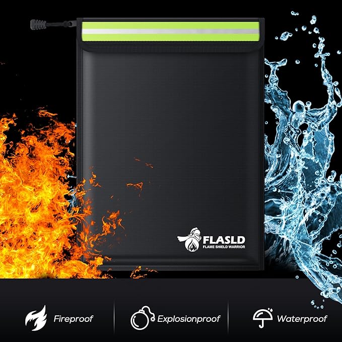 FLASLD Fireproof Document & Money Bags, Large Fireproof & Water Resistant Bag, Fireproof Folder Safe Bag for Cash, Valuables & Passport, with Silicone Coating & Zipper Closure (Document Bag-15x11”)