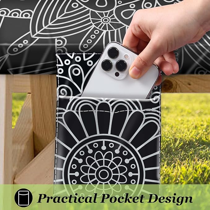 Fitted Picnic Table Cover with Bench Covers Vinyl Waterproof Elastic Edges Fitted Rectangle Tables Patio Tablecloth Camping Gear and Essentials Rv Accessories Road Trip Supplies Car Travel Must Haves