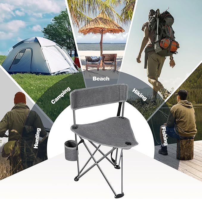 REDCAMP 2 Pack Tall Tripod Chairs for Adults, Folding Lightweight Portable Golf Chairs for Spectators, Compact 3 Legged Tripod Stools Seat with Backrest for Camping Fishing Hunting, Dark Gray