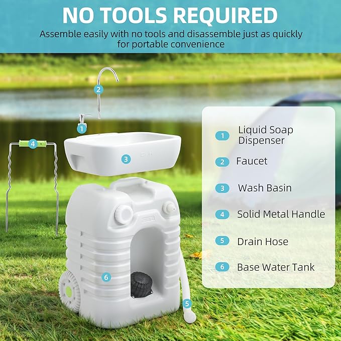 YITAMOTOR Rolling Portable Camping Sink, 45L Handwashing Station with Adjustable Basin, Soap Dispenser, Metal Handle & Large Wheels, Outdoor Washing Stand for Camping, Garden, Worksite, Travel