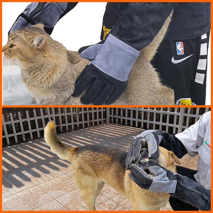 23.6 In Leather Welding Gloves for Animal Handling,Grabbing Reptile, Grooming,Trips to Vet,BBQ,Fireplace.Puncture & Scratch Resistant, Bite Proof for Cat Dog Bird Falcon Livestock Snake XL Black