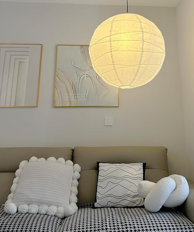 (19.69'') Spheroidal Large Round Paper Lantern Lamp，White Irregular Hanging Lanterns Shades，Japanese Lantern Vintage Rice Paper Pendant Lamp Shades
