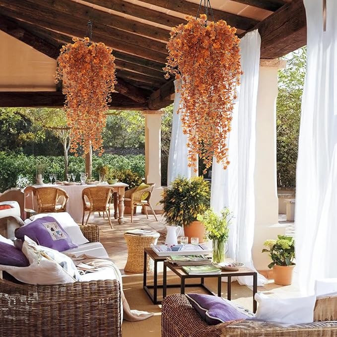 Fall Flower Artificial Artificial Hanging Plants Fake Hanging Flowers Fake Plants Faux Vine Plant Hanging Autumn Decor for Room Wedding Proch Yard Outdoor Home Wall Kitchen Bathroom Indoor (Brown)