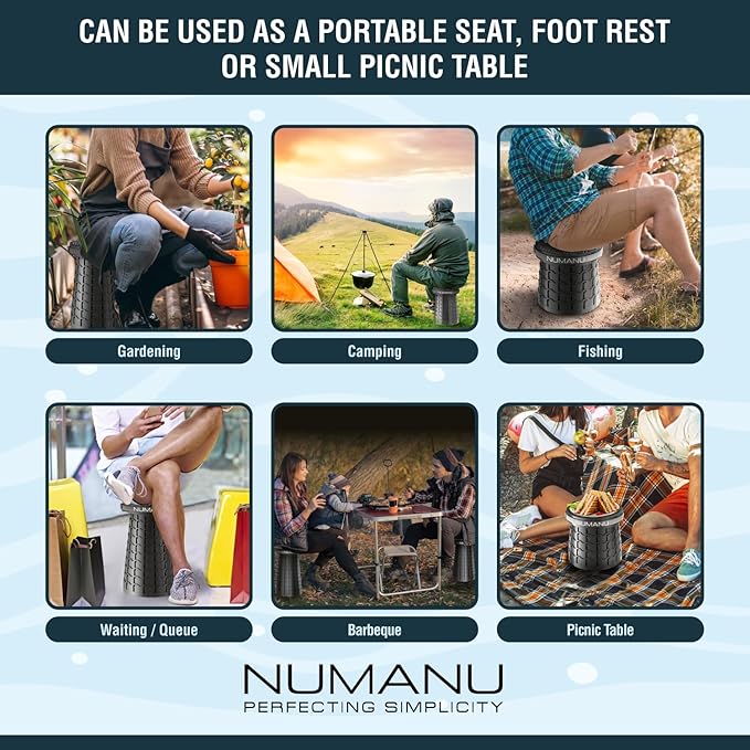 2025 Upgraded XXL 19.7" Collapsible Stool with Cushion & Carry Bag | 1000lbs Max Weight, Heavy Duty Portable Retractable Teselcopic Seat Folding Chair or Travel Footrest - Gift for Camping & Outdoors