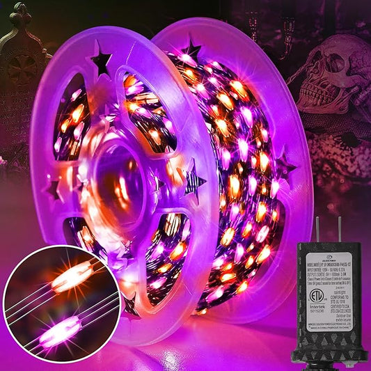 KNONEW 100FT 300LED Orange & Purple Halloween Fairy Lights Plug in,Orange Purple String Lights Outdoor Waterproof 8 Modes Memory Times for Bedroom Garden Party Halloween Decorations