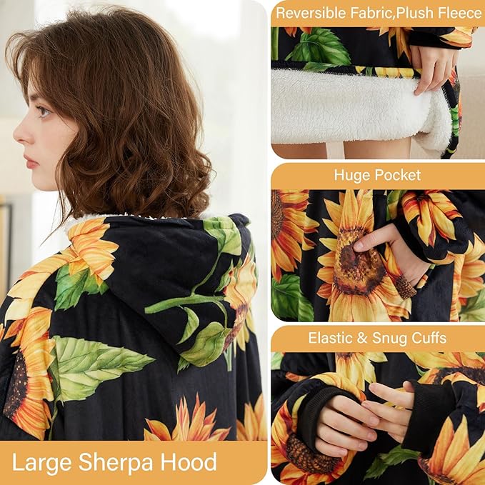 LetsFunny Blanket Hoodie,Oversized Wearable Sherpa Fleece Blanket Sweatshirt,Super Soft Warm Cozy with Giant Pocket,Gifts for Women Men Adults Teenagers Kids, One Size Fits All