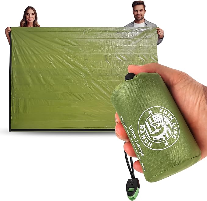 Ultra-Large Emergency Sleeping Bag for Survival - Hypothermia Prevention & Shelter - Multi-Person Bivvy Sack - Ideal Survival Gear, Emergency Bivy Camping Essentials