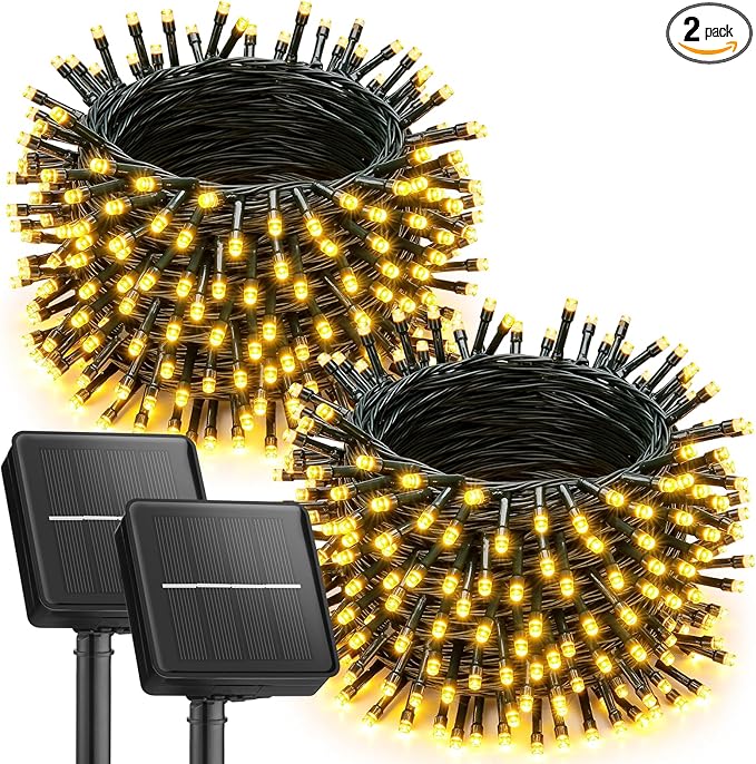 Brightown 2 Pack Solar String Lights for Outside, 92Ft 240 LED Solar Lights Outdoor Waterproof with 8 Modes, Solar Outdoor String Light for Patio Yard Tree Garden Party Decorations, Warm White