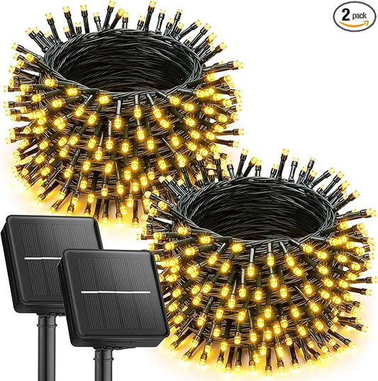 Brightown 2 Pack Solar String Lights for Outside, 92Ft 240 LED Solar Lights Outdoor Waterproof with 8 Modes, Solar Outdoor String Light for Patio Yard Tree Garden Party Decorations, Warm White