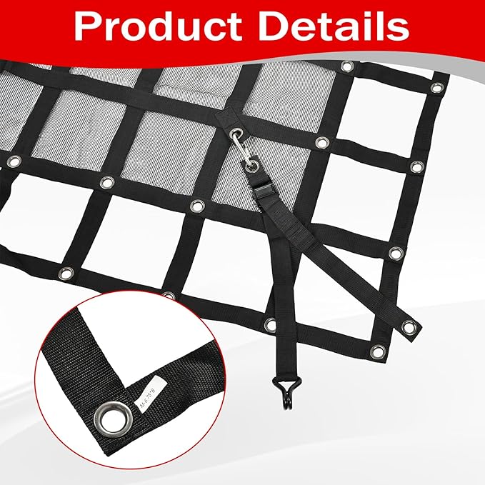 Heavy Duty 81" x 96" Truck Bed Cargo Net with Adjustable Cam Buckles & S-Hooks & Cross Strap,6.75' x 8' Cargo Net with 1500LBS Capacity for Pickup Truck Bed Trailer SUV Jeeps