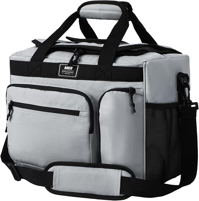 MIER 30L Extra Large Soft Cooler Bag with Bottle Opener for Camping Beach BBQ Grocery Golf Leakproof Picnic Lunch Bag, Collapsible, Top Flip Lid, 45Can (Grey)