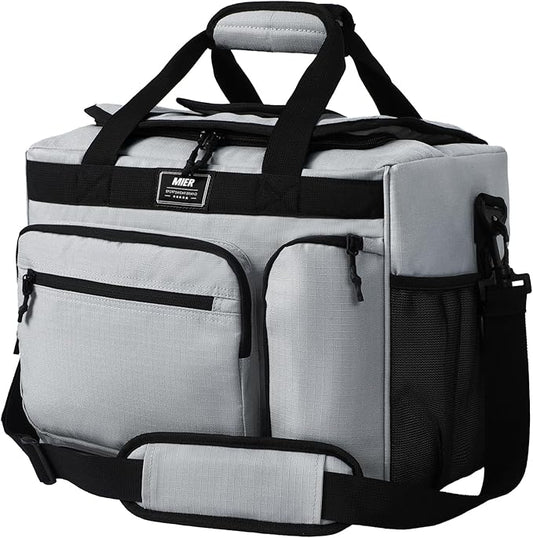 MIER 30L Extra Large Soft Cooler Bag with Bottle Opener for Camping Beach BBQ Grocery Golf Leakproof Picnic Lunch Bag, Collapsible, Top Flip Lid, 45Can (Grey)