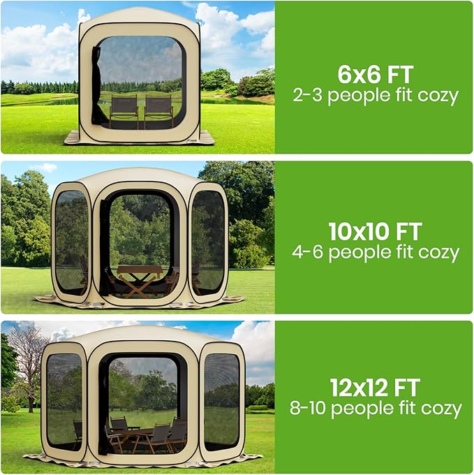 6x6 Pop-up Screen House Tent, Portable Screen Rooms for Outdoors with Storage Bag, Pop up Gazebo with Mosquito Netting,Screened in Canopy for Camping with 2 Zipper Entrances for Traile/Deck/Camping