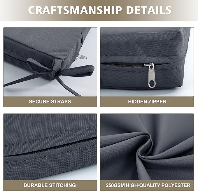 Outdoor Chair Cushions Set of 2, Waterproof Outdoor Cushions for Patio Furniture w/Fade-Resistant, Removable & Machine-Washable Covers, 19x19 Inch, Ideal for Seat in Gardens/Porch, Dark Grey