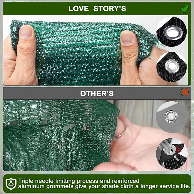 LOVE STORY 6x12FT 90% Green Garden Shade Cloth, Sun Shade Cover Net Mesh Tarp with Grommets, Sunblock Net for Garden,Greenhouse,Plants and Patio
