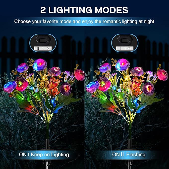 4 Pack Solar Garden Lights Outdoor, LED Colorful Waterproof Solar Powered Hydrangea Flowers Landscape Lights for Patio, Outside Yard, Pathway Decorative, Décor, Two Lightning Modes