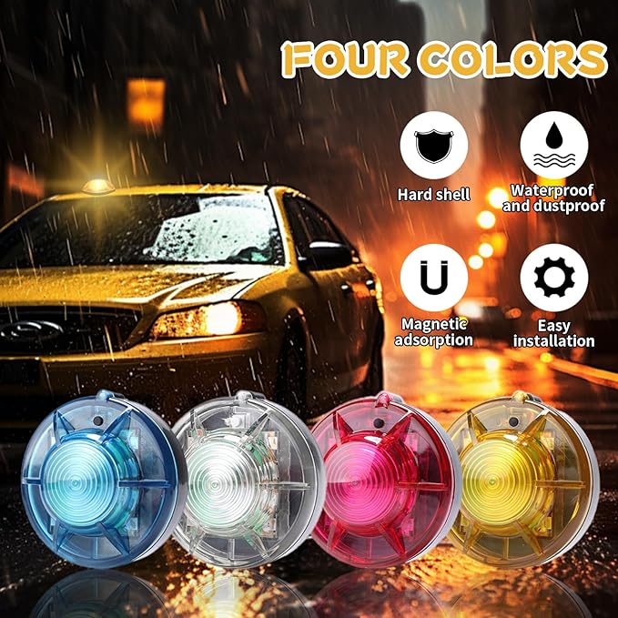 Tumecos Emergency Flare Alert Warning Signal Caution Light LED Beacon Pro with Magnetic Base for Vehicle (Yellow 4)