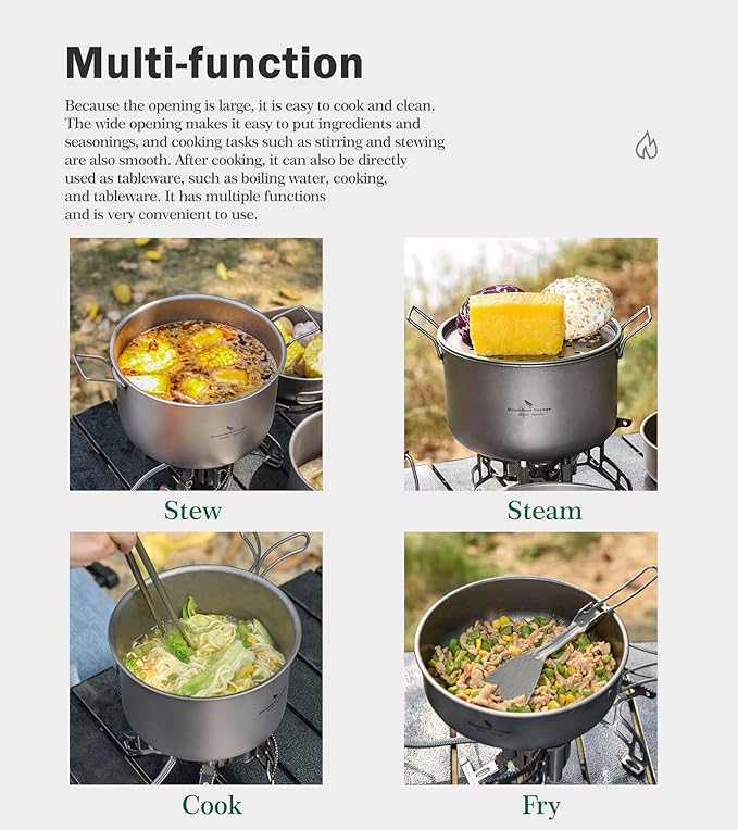 iBasingo 2.4L Titanium Soup Pot with Lid Camping Cookware with Foldable Handle Portable Lightweight Outdoor Kitchen Cooking Kit for Backpacking Hiking Picnic Fishing Mountaineering Ti2108C