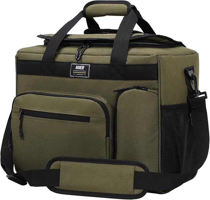 MIER 30L Extra Large Soft Cooler Bag with Bottle Opener for Camping Beach BBQ Grocery Golf Leakproof Picnic Lunch Bag, Collapsible, Top Flip Lid, 45Can (Dark Green)