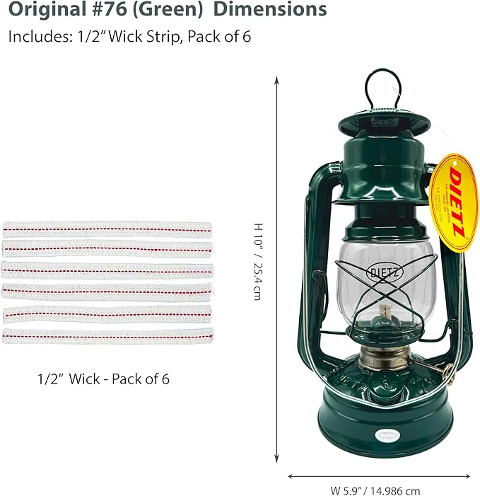 Light of Mine - Dietz #76 Original Green Oil Lantern with 1/2" Replacement Wick Strips (Green)
