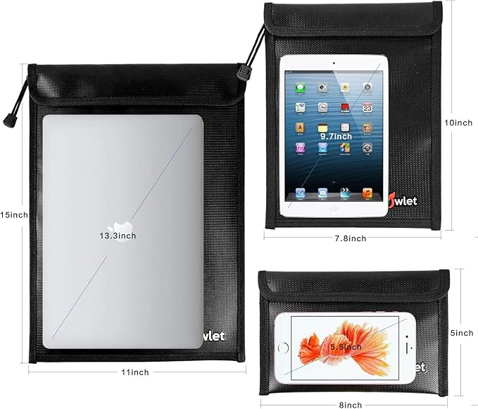 FunOwlet Fireproof Waterproof Document Bag, Fire and Water Resistant Safe Zipper Storage Organizer Pouch for A4/A5 Documents Holder, File, Cash, Jewelry, Passport, Tablet, Laptop, 3 Pack (Black)