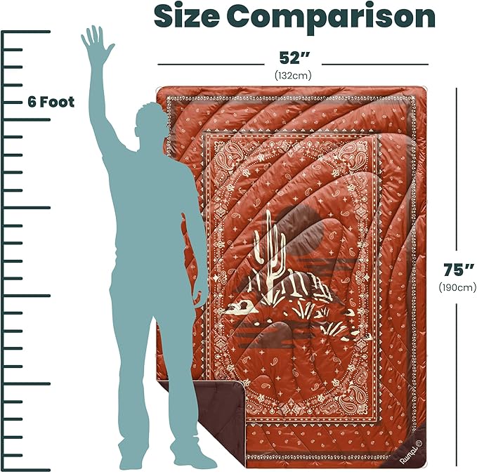 Rumpl Original Puffy Blanket - Warm, Water-Resistant Camping Blanket with 100% Recycled Synthetic Insulation, 52"x75", Original Puffy V2, Sedona Saguaro Bandana