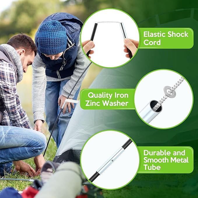 Shimeyao 2 Set Tent Pole Repair Kit, Universal Nylon Tent Poles Replacement Kit with 2 Shock Cords, 12 Washers, 4 Metal Tubes and 2 Iron Lead Wire, Repair Accessories for Camping Hiking Backpacking