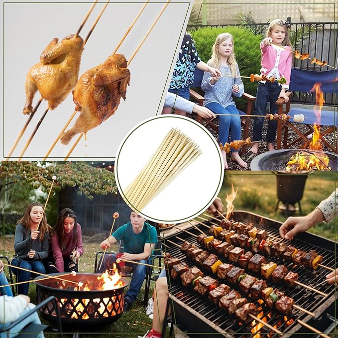Extra Long 24" Bamboo Smores Sticks (150 Pcs), Marshmallow Roasting Sticks for Fire Pit, 6mm Heavy Duty Wooden Skewers for Smore Hot Dog Barbecue Thick Sticks